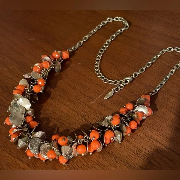 3 for $30 Vintage GoldTone Cluster Beaded Necklace Orange Gold Beads Signed VCLM - Picture 4 of 12